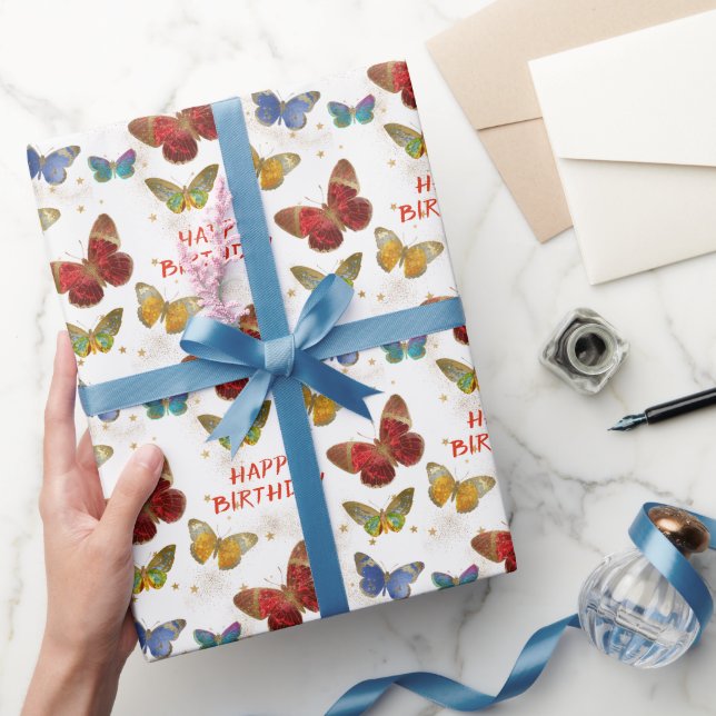 Papier Cadeau Étoiles à papillons étincelants Anniversaire (Cadeaux)