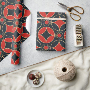 Papier Cadeau étoiles Art déco en rouge et noir 