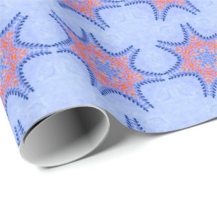 PAPIER CADEAU ÉTOILES AVEC FLEURS BLEU ROUGE