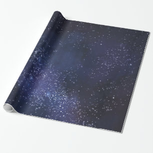 Papier Cadeau Étoiles Blanches Et Bleu De Minuit