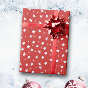 Papier Cadeau Étoiles blanches sur les fêtes de Noël rouges