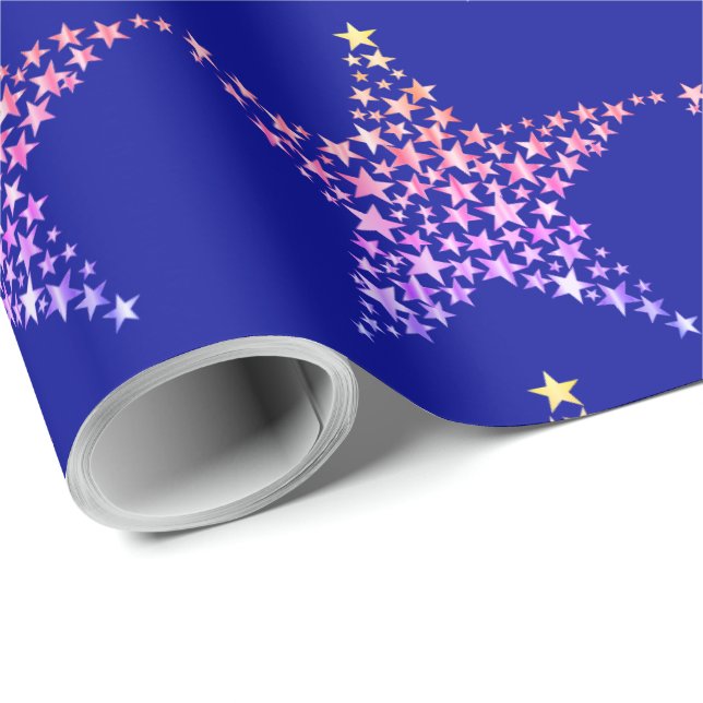 Papier Cadeau Étoiles Bleues (Coin rond)