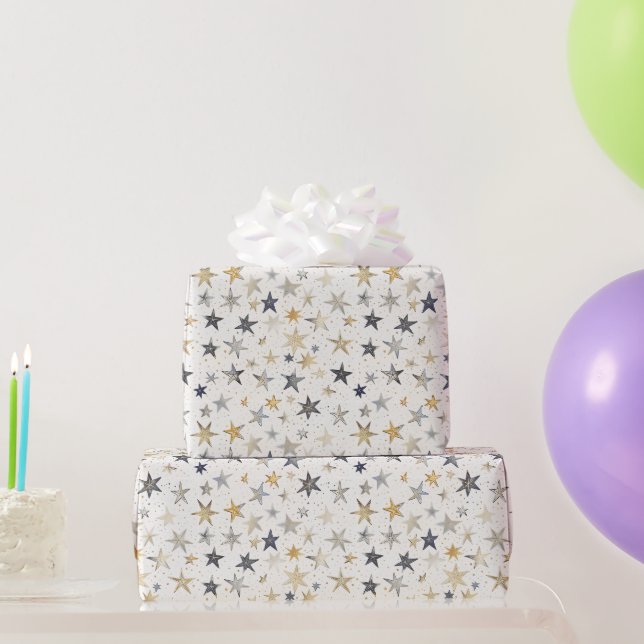 Papier Cadeau Étoiles Bleues d'Or Anniversaire (Cadeaux de fête)