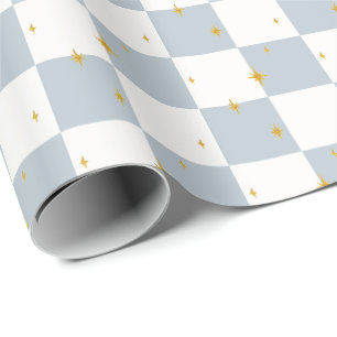 Papier Cadeau Étoiles carreaux Vichy magique bleu sauge