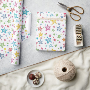 Papier Cadeau Etoiles colorées dessinées à la main Enfants