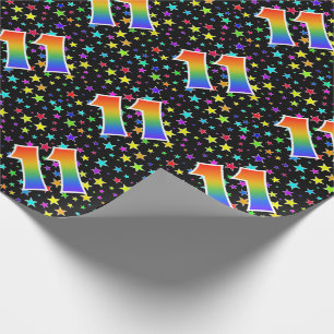 Papier Cadeau Étoiles colorées + Motif "11" d'arc-en-ciel