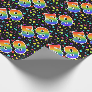 Papier Cadeau Étoiles colorées + Motif "59" d'arc-en-ciel