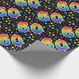 Papier Cadeau Étoiles colorées + Motif "60" d'arc-en-ciel