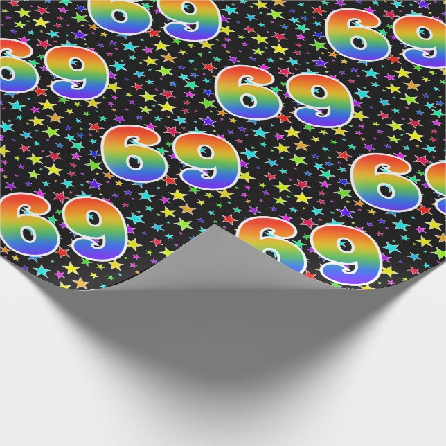 Papier Cadeau Étoiles colorées + Motif "69" d'arc-en-ciel (Coin)