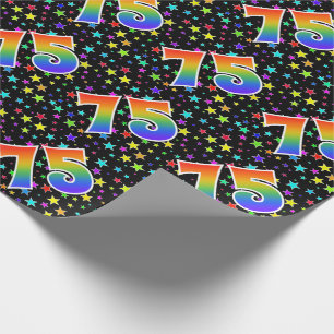Papier Cadeau Étoiles colorées + Motif "75" d'arc-en-ciel