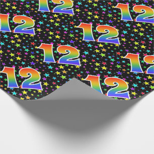 Papier Cadeau Étoiles colorées + Motif arc-en-ciel "12" N° d'évé