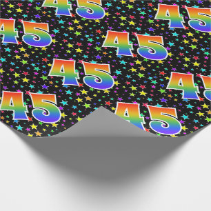 Papier Cadeau Étoiles colorées + Motif arc-en-ciel "45" N° d'évé