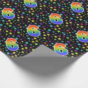 Papier Cadeau Étoiles colorées + Motif arc-en-ciel "6" N° d'évén