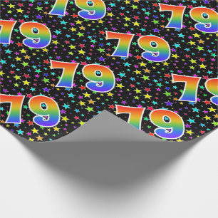 Papier Cadeau Étoiles colorées + Motif arc-en-ciel "79" N° d'évé