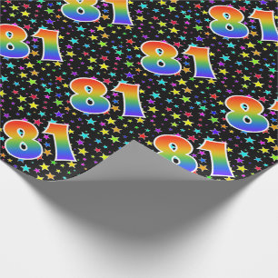 Papier Cadeau Étoiles colorées + Motif arc-en-ciel "81" N° d'évé