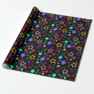 Papier Cadeau Étoiles Colorées Noires