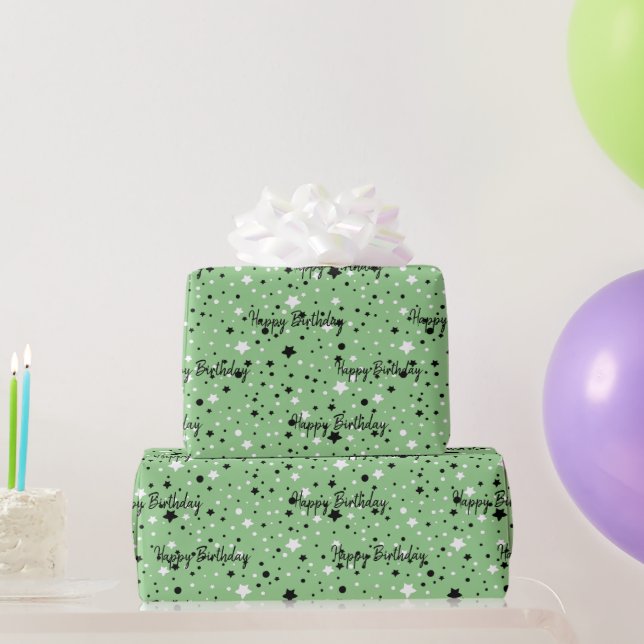Papier Cadeau Étoiles D'Anniversaire Sur Vert (Cadeaux de fête)