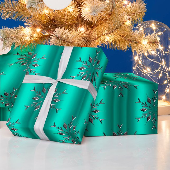 Papier Cadeau Étoiles d'argent à Noël Turquoise (Créateur téléchargé)
