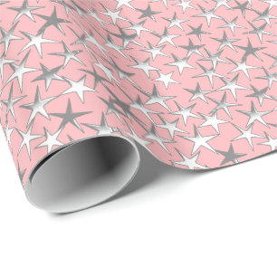 Papier Cadeau Étoiles d'argent, sur le rose de coquille