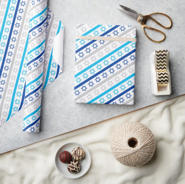 Papier Cadeau Étoiles de David pour Hanukkah  (Artisanat)
