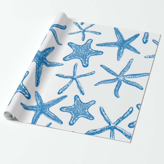 Papier Cadeau étoiles de mer en bleu (Déroulé)