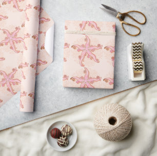Papier Cadeau Étoiles de mer et motif pastel rose corail