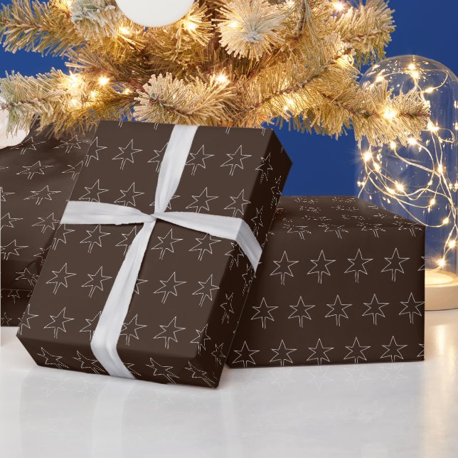 Papier Cadeau Étoiles de Noël au Chocolat Noir (Vacances)