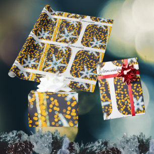 Papier Cadeau étoiles de Noël bleu jaune brillant