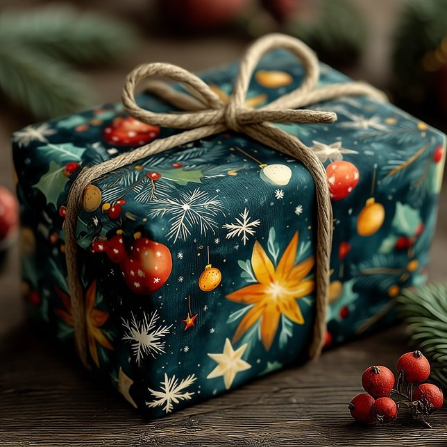 Papier Cadeau Étoiles de Noël Élégantes Décorations Botanique d' (Créateur téléchargé)