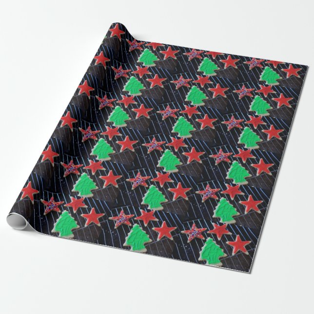 Papier Cadeau étoiles de Noël et biscuits d'arbre (Déroulé)