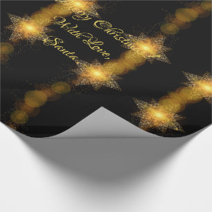 Papier Cadeau Étoiles de Noël Motif Lumières Black et Gold Star