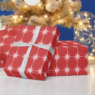 Papier Cadeau Étoiles de Noël rétro rose et Motif rouge