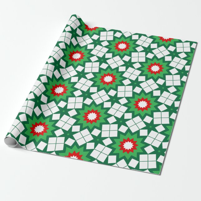 Papier Cadeau Étoiles de Noël Vert futuriste (Déroulé)