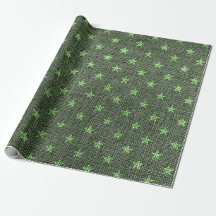 Papier Cadeau Étoiles de Noël vertes en toile de jute