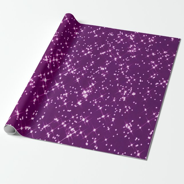 Papier Cadeau Étoiles de parties scintillant violette (Déroulé)