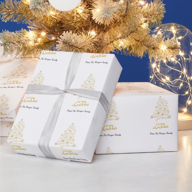 Papier Cadeau Étoiles de pin doré Joyeux Noël (Vacances)