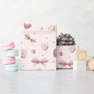 Papier Cadeau Étoiles de ruban rose fraise Coeurs
