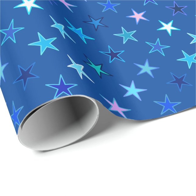 Papier Cadeau Etoiles de Twinkings modernes, bleu Cobalt et turq (Coin rond)