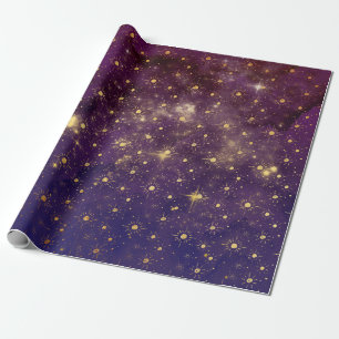 Papier Cadeau Etoiles d'or Galaxy Planètes célestes violettes
