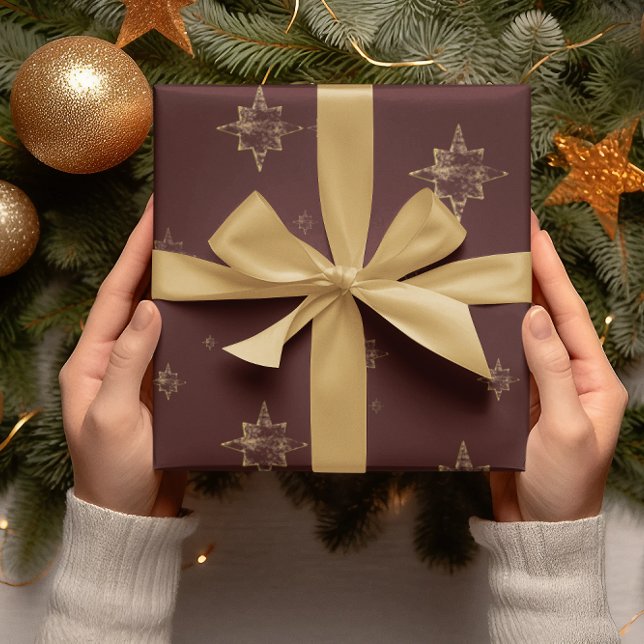 Papier Cadeau Étoiles d'or | Joyeux cadeau de Noël en Bourgogne (Créateur téléchargé)