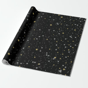 Papier Cadeau Étoiles d'or noir Ciel Étincelle Fête d'anniversai