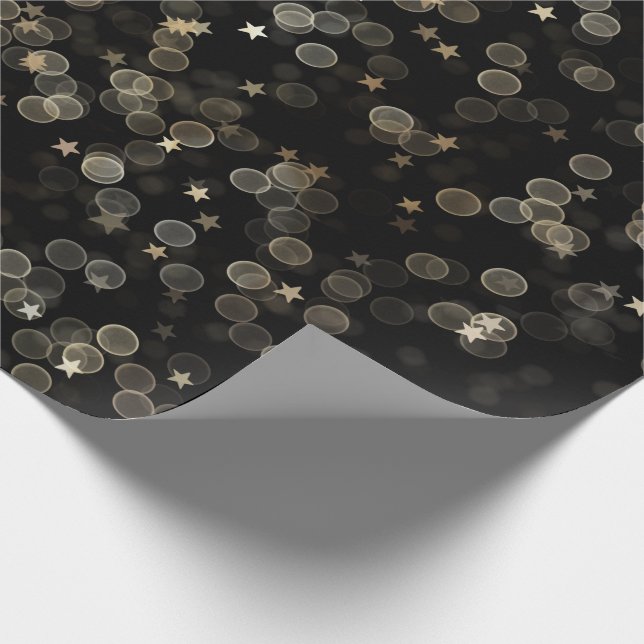 Papier Cadeau Étoiles dorées et points sur fond noir (Coin)