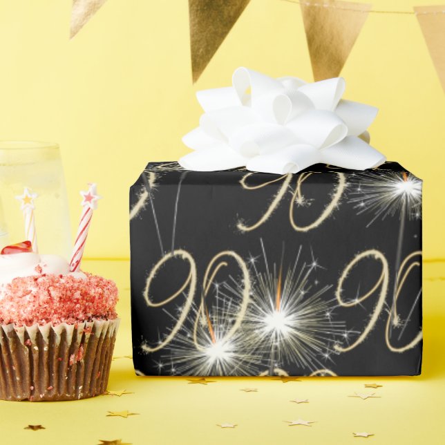 Papier Cadeau Étoiles dorées pour 90e anniversaire (Fête d'anniversaire)