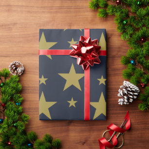 Papier Cadeau Étoiles dorées sur bleu marine – Élégant et intemp