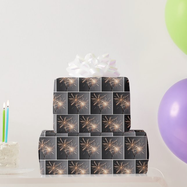 Papier Cadeau Étoiles dorées sur gris (Cadeaux de fête)