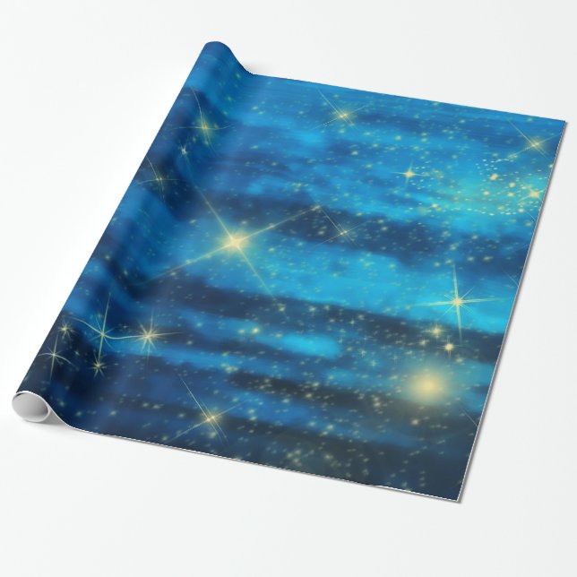 Papier Cadeau étoiles du ciel bleu de Midnight (Déroulé)