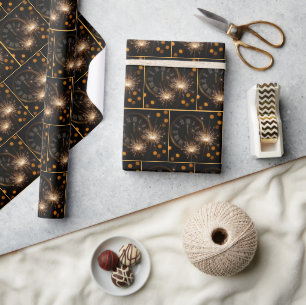 Papier Cadeau Étoiles du Nouvel An sur une horloge de minuit