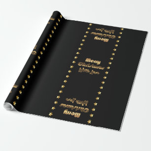 Papier Cadeau Étoiles élégantes de brun d'or de noir de Joyeu