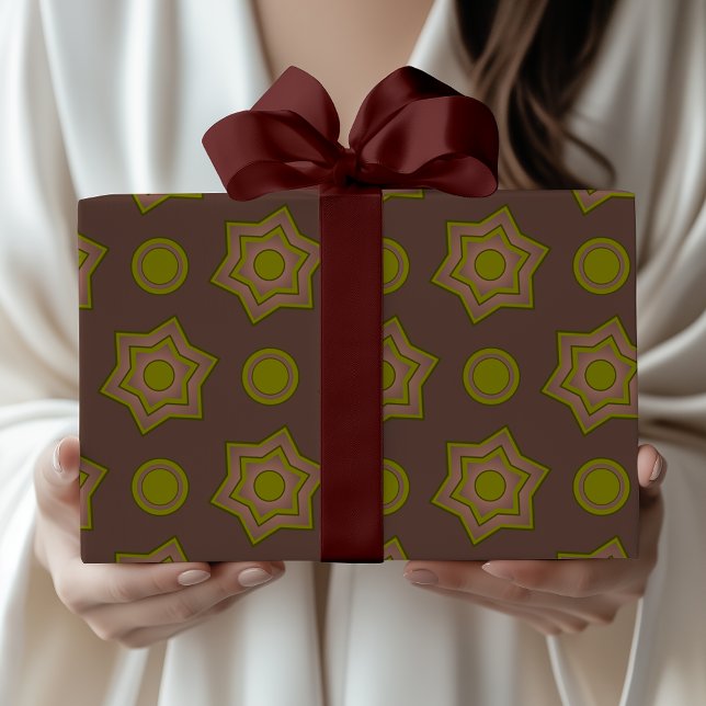 Papier Cadeau Étoiles et cercles marron et vert (Créateur téléchargé)
