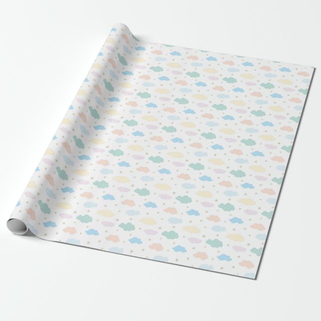 Papier Cadeau Étoiles et nuages Pastel (Déroulé)